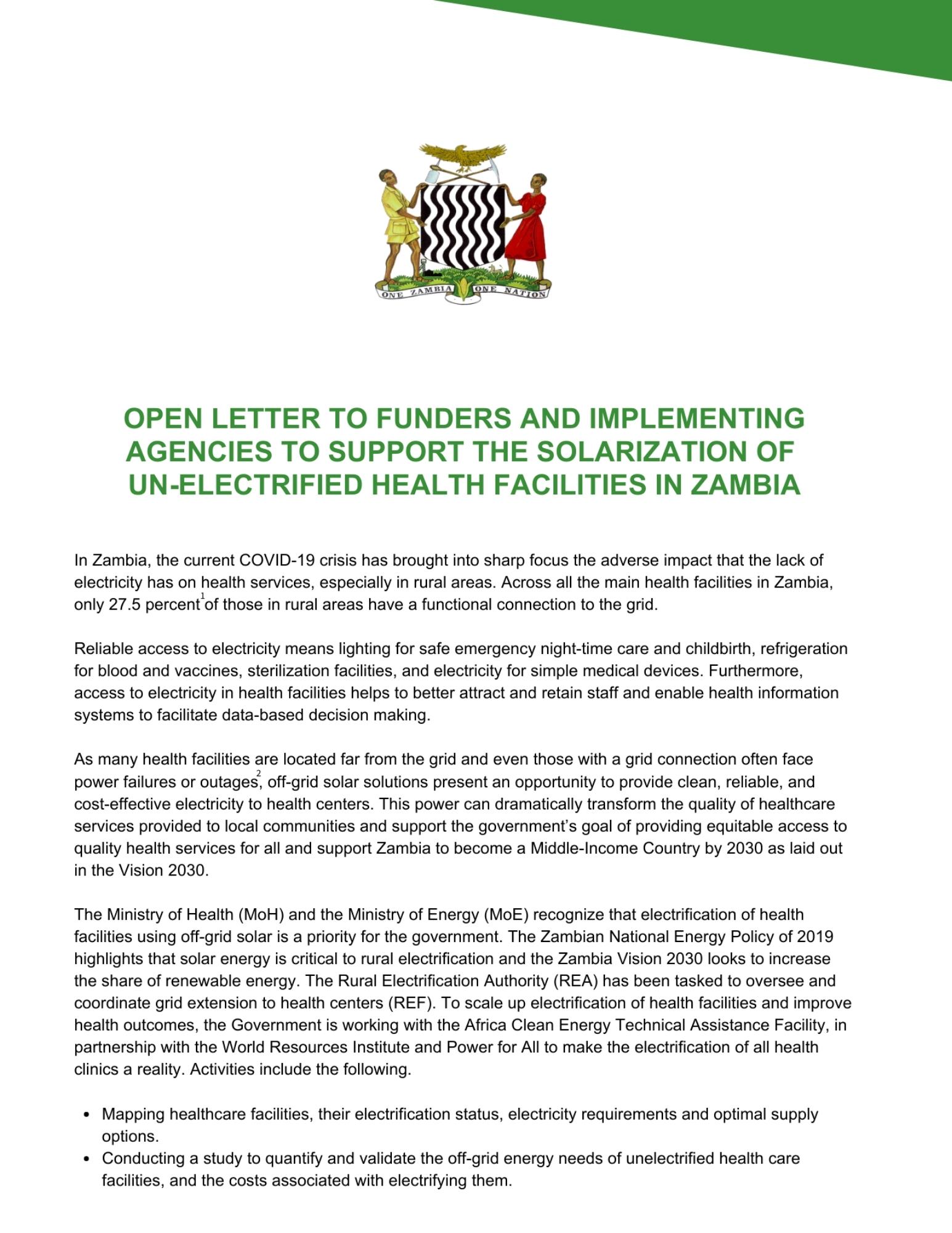 FINAL - Open Letter to Funders and Implementing Agencies to Support the Solarization of Rural Health Clinics in Zambia.jpg