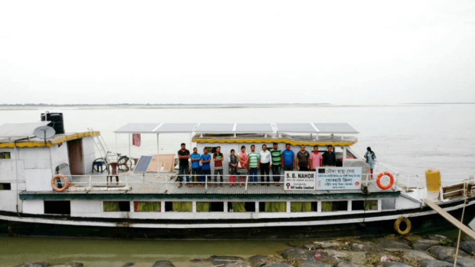 Solar-powered boat clinic on river Bramhaputra